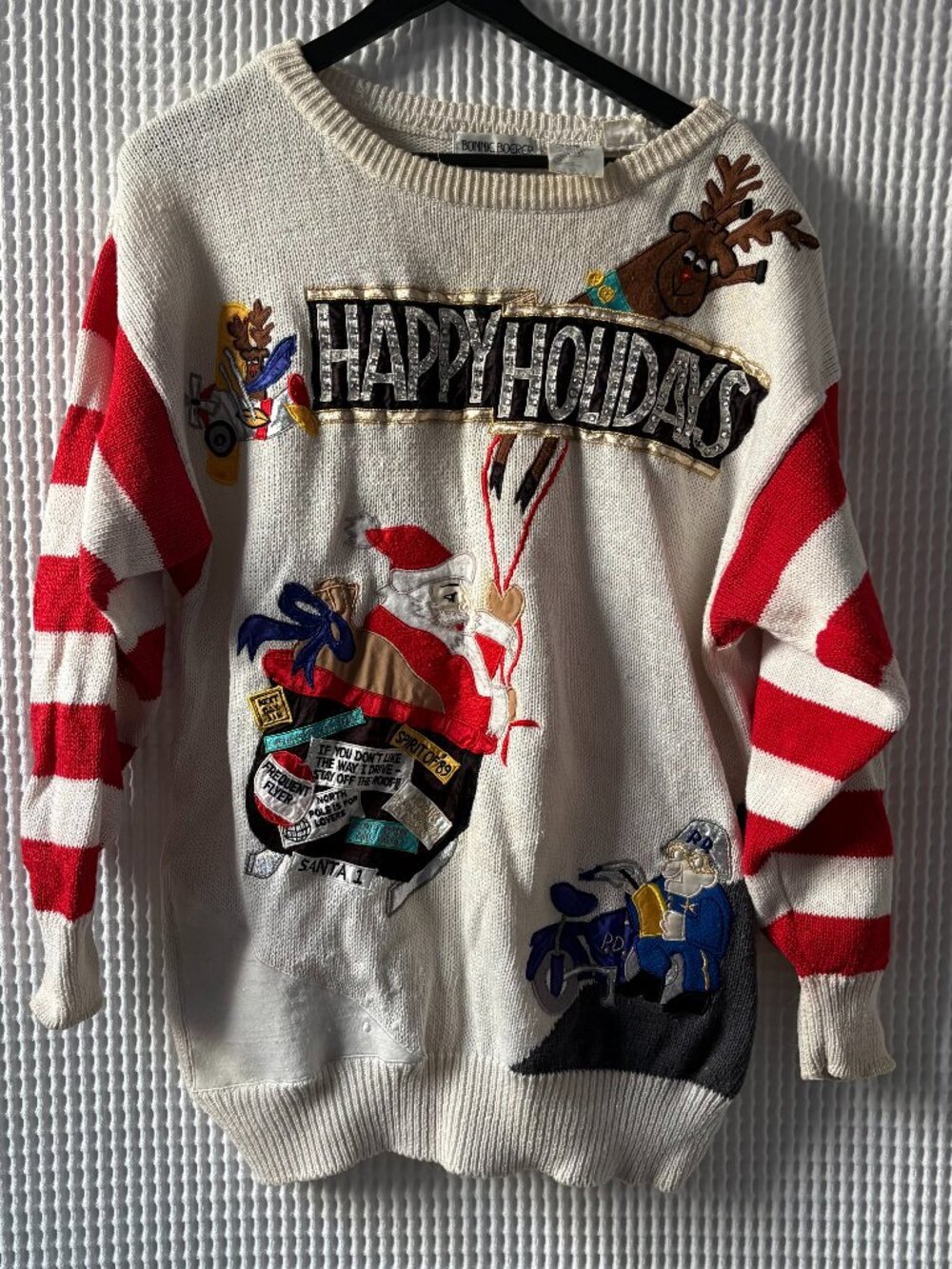 Vintage 1980s Bonnie Boerer white ugly Christmas crewneck sweater women's large